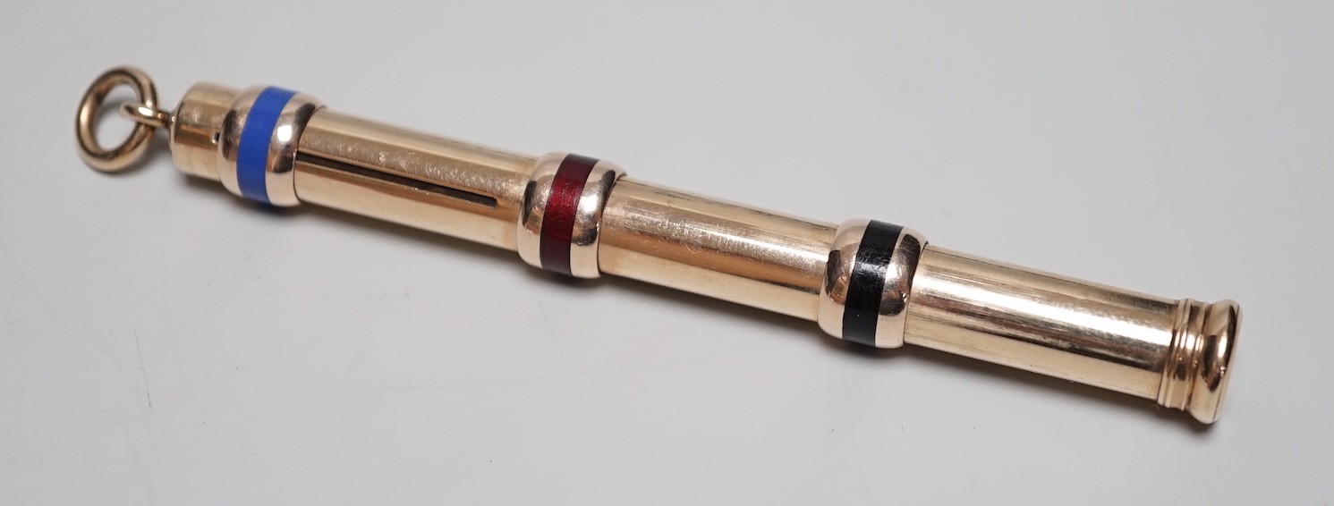 A Sampson Mordan yellow metal overlaid three colour propelling pencil